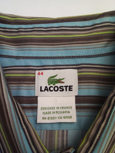 Hermosa Camisa Lacoste Talla 44 L - Xl Azul A Rayas