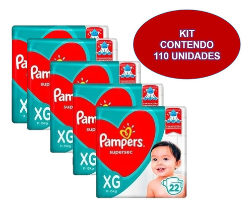 Kit 5 Pacotes Fraldas Pampers Descartável Infantil Atacado Tamanho Extra extra grande (XXG)