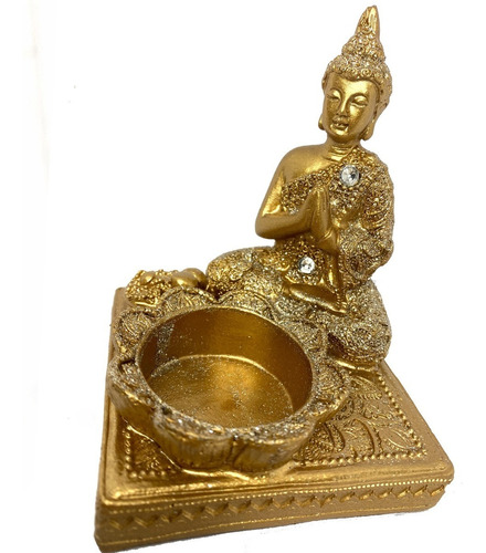 Incensário Vareta Vela Buda Dourado Brilhante Meditando 11cm