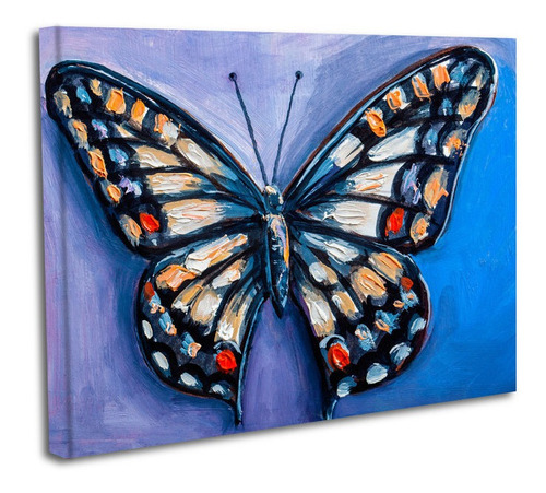 Cuadro Lienzo Canvas 50x60cm Mariposa Estilo Oleo Azul