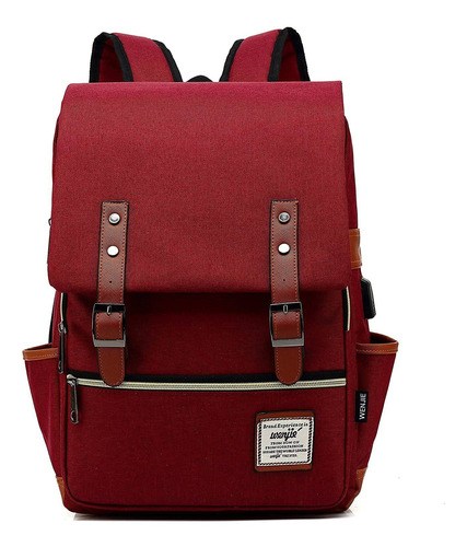 Mochila Cuero Vegano Roja Para Laptop Hasta 14 Pulgadas