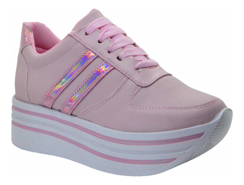 Tenis De Plataforma Alta Rosa Pastel Tornasol Juveniles Moda