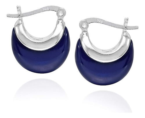 Aretes Plata 925 Con Diseño Luna Media Luna Lapislazuli Azul