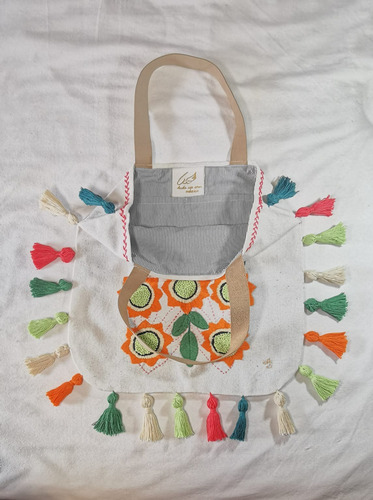 Bolso De Mujer I&a En Lino Con Asas De Cuero Blanco Lisa Café
