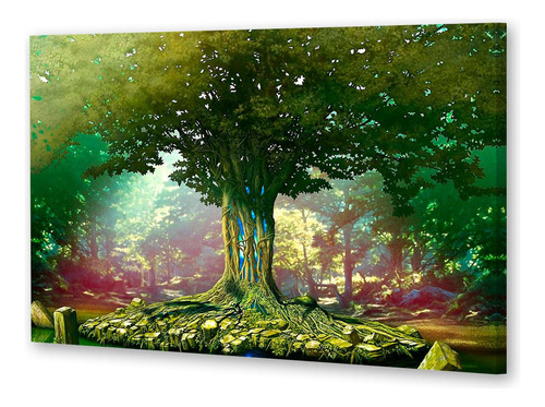 Cuadro 50x75cm Arbol De La Vida Verde En El Bosque Bello