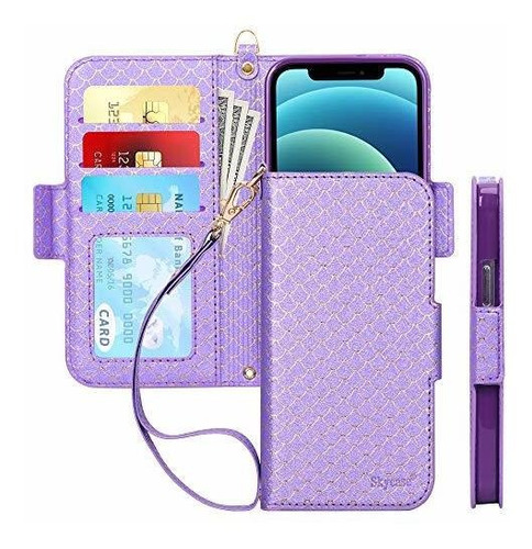 Funda Para iPhone 12/12pro Billetera / Bloq Rfid/pez Purpura