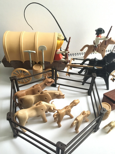 Playmobil - Set De Carreta Cowboys Vaqueros - Vintage 1974 (Usado)