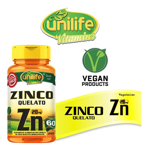 Zinco Quelato Zn 500mg - 60 Cápsulas - Unilife Vitamins