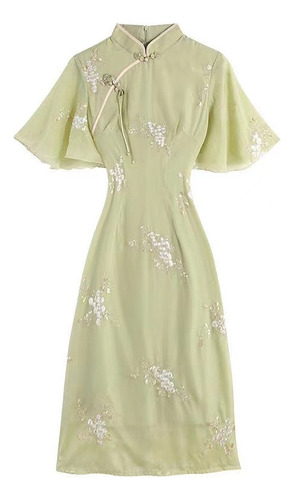 Vestido De Moda Para Mujer, Bordado Verde, Elegante, Vestido