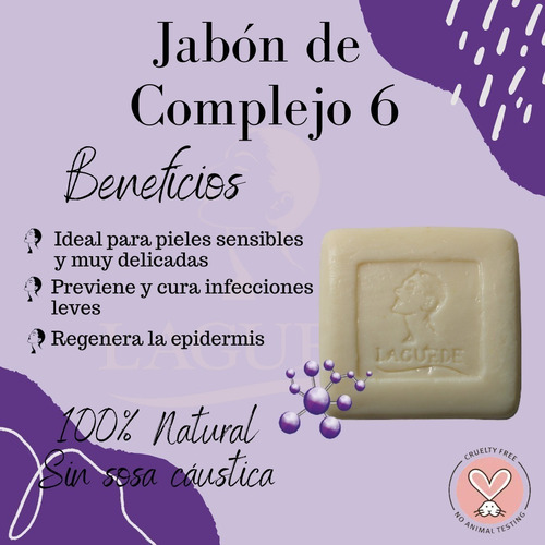 Jabón 100% Natural Complejo 6 Piel Sensible 90 G Laguede