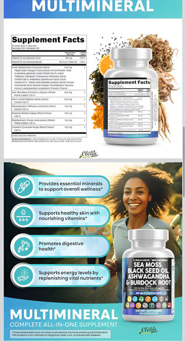 Sea Moss Musgo Black Seed Oil Con Ashwagandha X 60 Cap. Sin Sabor