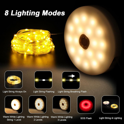 Lámpara De Camping Con Energía Solar 10m 100led Ununmx Color Blanco