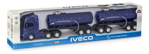 Caminhão Miniatura Réplica Iveco S-way Rodotrem Tanque 1/30 Cor Azul-escuro