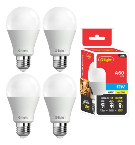 Kit 4 Lâmpadas Led Residencial Formato Bulbo Iluminação