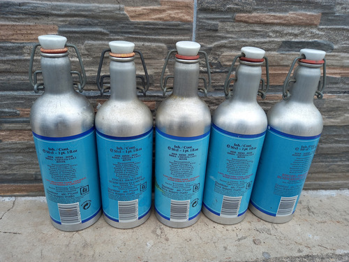 5 Antiguas Botellas De Cerveza En Aluminio C/tapon Ceramico (Usado)