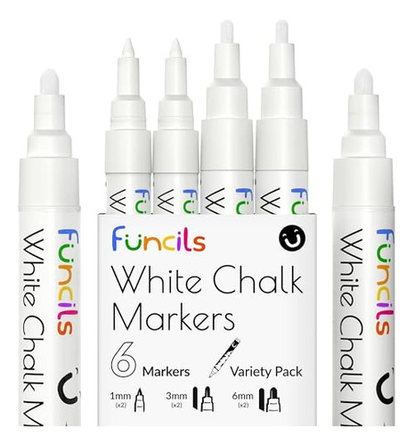 6 White Chalk Markers For Chalkboard - White Liquid Cha...