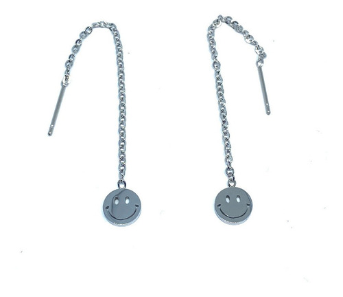 Arete Acero Inoxidable Plata Violador Con Dije Carita Feliz