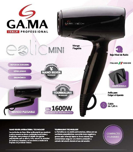 Imagen 3 de 10 de Secador De Pelo Gama Italy Liviano Potente Seca Cabello Gtia