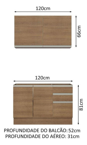 Cozinha Compacta Madesa Glamy 120003 C Armá Balcão S Tampo R Cor Rustic