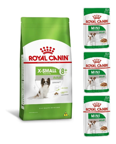 Kit Ração X-small Adult 8+ 1kg E 3 Sachês 85g Royal Canin
