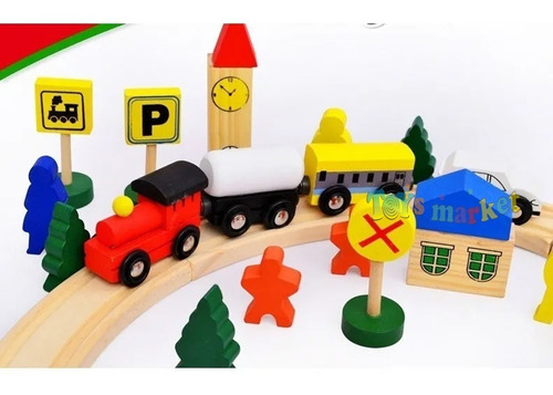 Imagen 2 de 7 de Trenes De Madera Imantados 48 Piezas Vagones Tren Premium