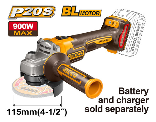 Esmeril Amoladora Angular 20v Brushless 4 1/2'' 115m Ingco