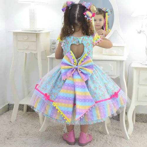 Vestido Junina Pop It + 2 Laços + Armação - Luxuoso