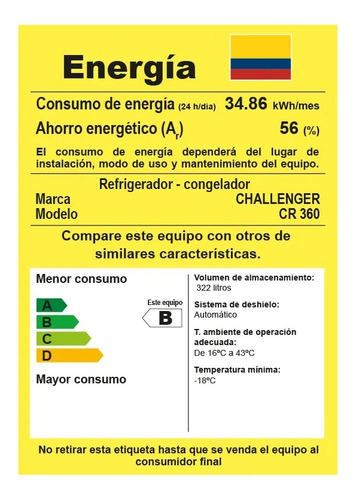 Nevera Challenger No Frost Panel Digital 360 L Cr 360 Rojo