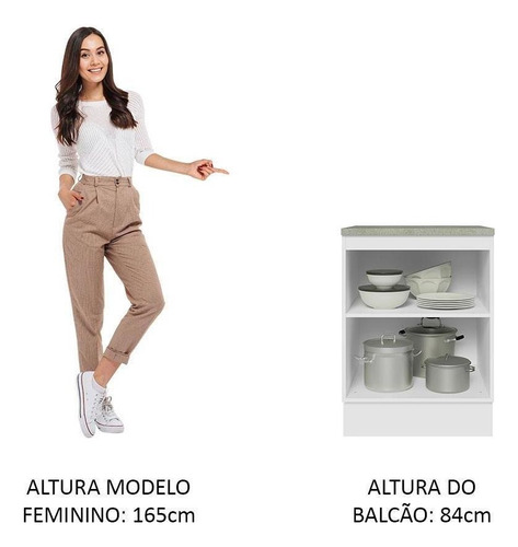 Gabinete Bajo Cocina Madesa Lux 60cm Con Encimera Color Blanco/Negro