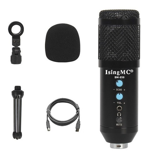 Imagen 2 de 2 de Microfono Condensador Iqual Fm669u Usb Profesional + Tripode