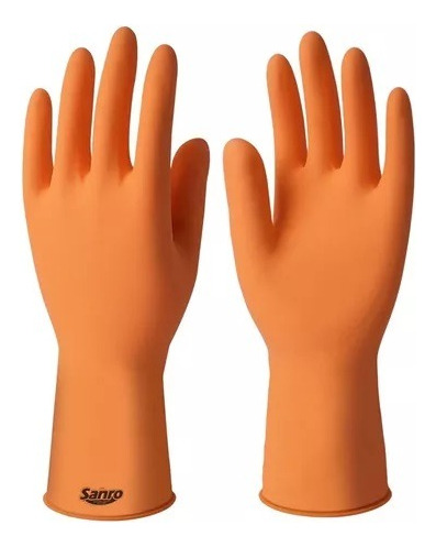 Kit 10 Prs Luva De Látex Natural Laranja Sanro Plus Limpeza Laranja