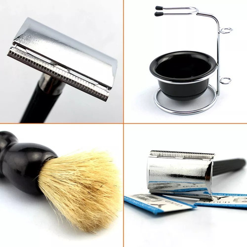Kit Barba Vintage Retrô Barbearia Navalha Pincel Banheiro