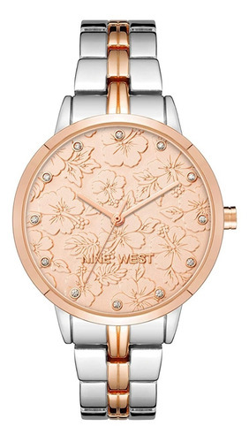 Nine West ® Reloj Mano Mujer Floral 36mm Cuarzo 2647rgrt Ev Color de la correa Plata y Oro Rosa Color del bisel Oro rosa Color del fondo Oro rosa