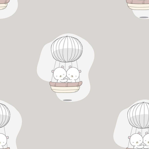 Imagem 2 de 5 de Papel De Parede Adesivo Infantil Ursinhos No Balão N07046 0,