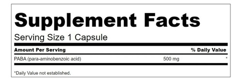 Paba 500mg Acido Paraaminobenzoico 120 Cap Complejo B Eg C17