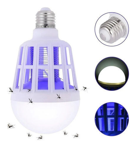 Bombillo Luz Led Potencia 15w Mata Insectos Zancudos Atrapa 