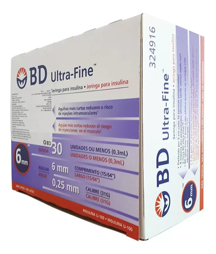 Jeringa Para Insulina 0.3 Ml Bd Ultra-fine Caja Con 30 Pzas