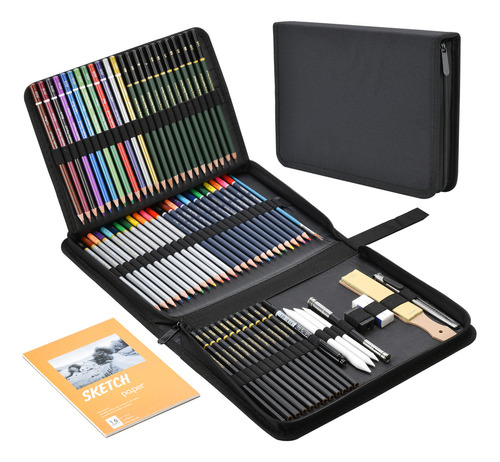 72 Piezas Kit de Lápices Sketcher de Dibujo, Laspang Arte Dibujo Profesional para Colorear, Pintura y Boceto, Incluye Carboncillo, Bosquejo, Lápices de Colores, Libro de bocetos