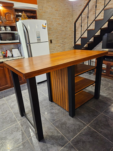 Isla Cocina Estilo Industrial (madera Maciza De Eucalipto)