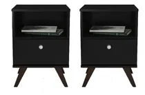 Comprar 2 Mesas De Luz 1 Cajon Y Espacio Dormitorio Linea Retro Color Negro