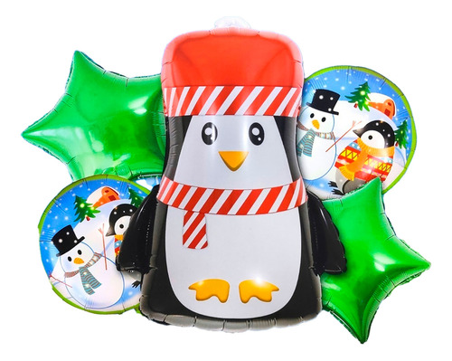 Globo Pinguino Polar Navidad Fin De Año Estrellas Verdes