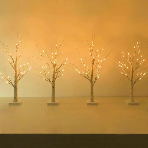 Paquete De 4 Arboles De Abedul Iluminados Para Mesa, Arbol D