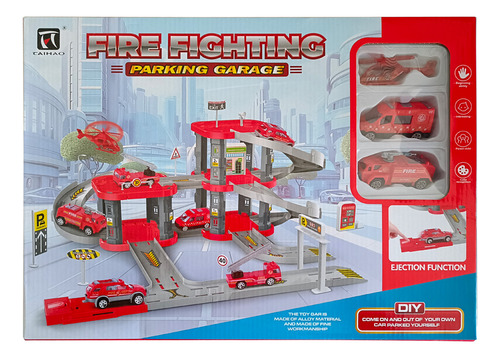 Pista De Autos 2 Niveles Carritos Estacion De Bomberos Niños Color Multicolor