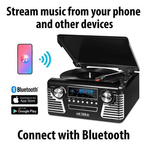 Victrola Tornamesa Bluetooth Para Cd Y Radio, Estilo Retro