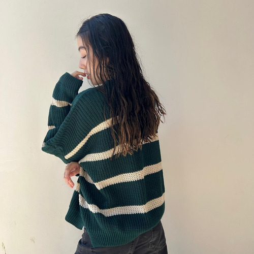 Sweater Rayado Punto Ingles De Lana Hilo De Mujer
