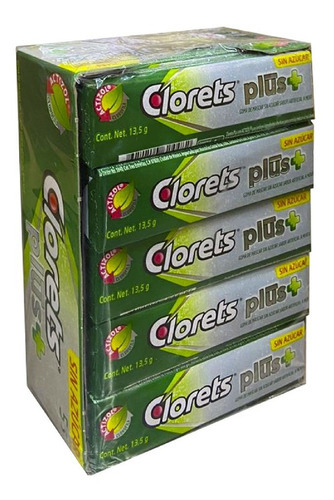 Chicle Clorets Plus+ 5´s S/azucar Tipo Americano 20paquetes