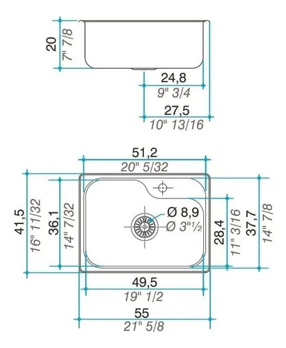 Pileta Cocina 55x41.5x20 Johnson Acero Luxor Mini Si55