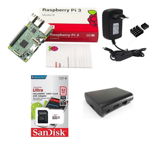 Kit Básico Raspberry Pi 3 Pi3 - 32gb Case Black - 12x