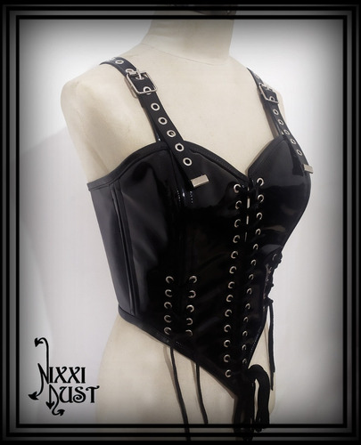 Corset Overbust Cuero Gotico Metalero Rock Bustier 0001.1