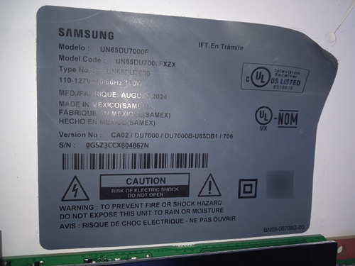 Main Samsung Un65du7000fxzx Bn41-03231a Bn41-03231 (Usado)